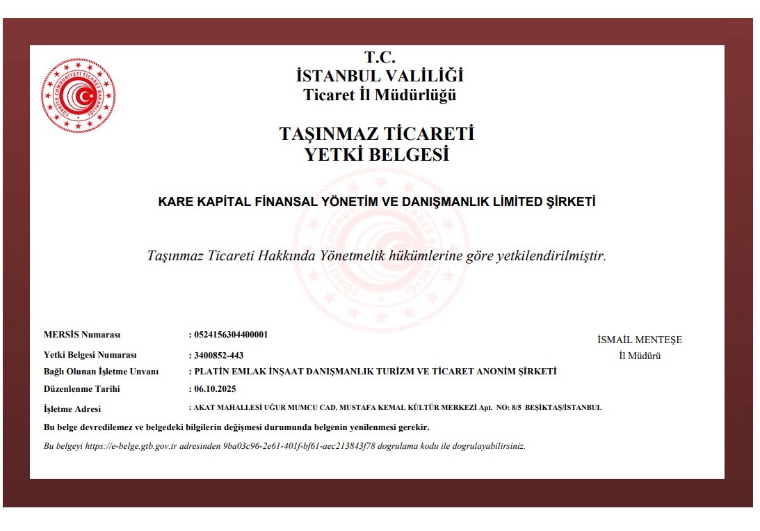 Kare Kapital Taşınmaz Ticareti Yetki Belgesi